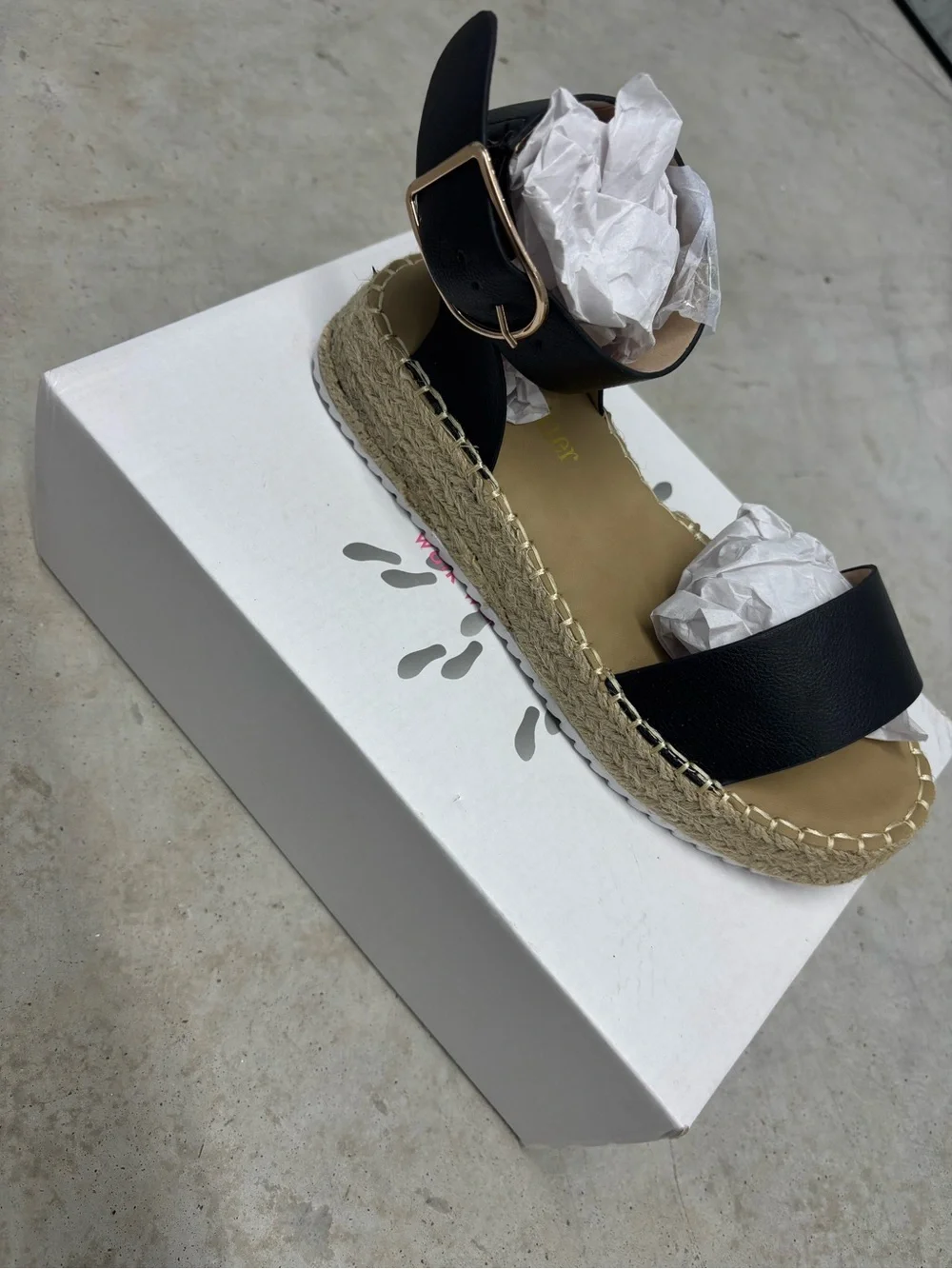 Olivia Miller Black Espadrille Platform Sandal with Ankle Strap